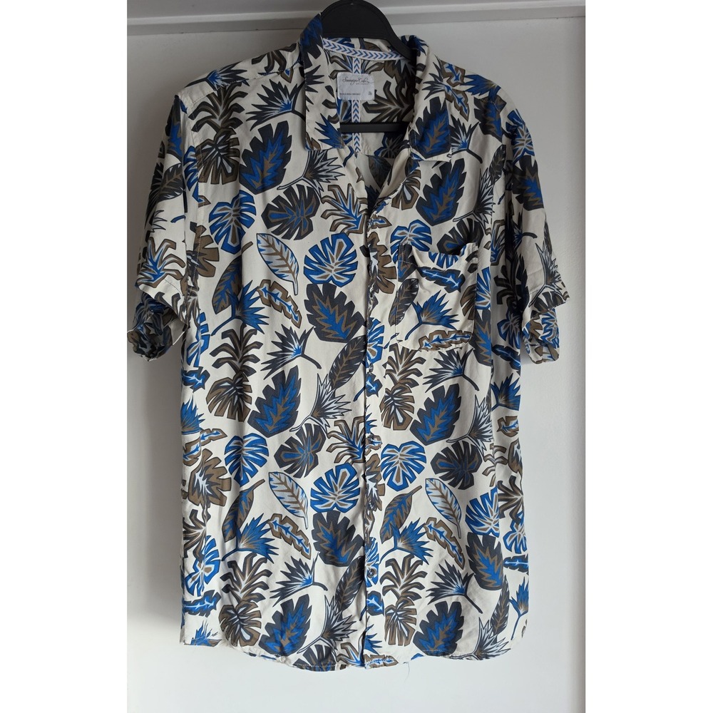 Sovereign Code Men XL Collared Short Sleeve Shirt Off-White Blue Resort